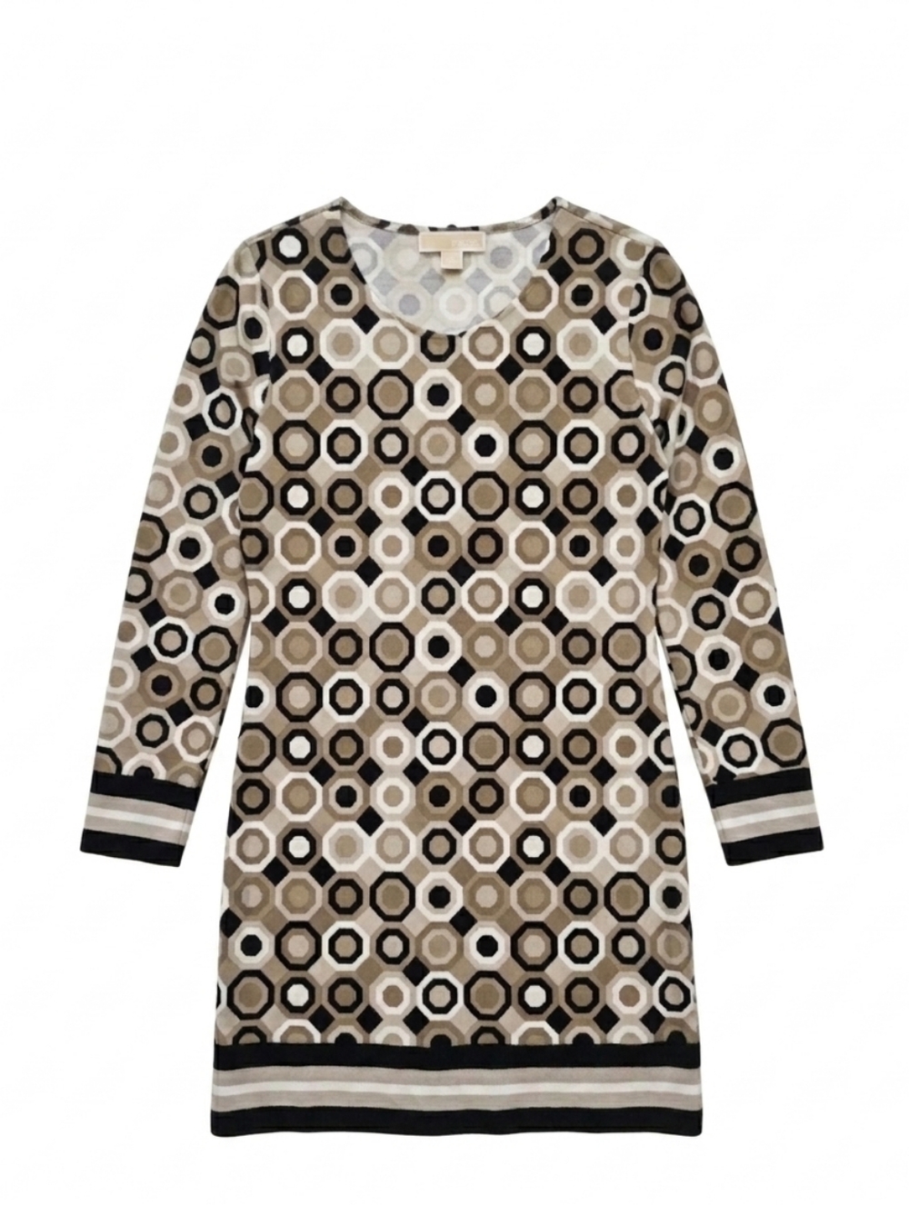 Michael Kors Circle Print Shift Dress in Tan and Black